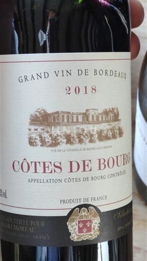 Vinhos Rouge sec Henry Moreau 2018 França Bordéus Côtes-de-bourg AOC