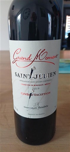 Vina Rouge sec Cuvée d'Exception Maison Boubée 2019 Francija Bordeaux Saint-Julien AOC