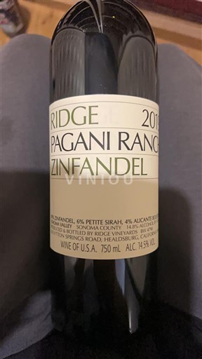 Vùng trồng nho được cấp phép California Bờ biển Sonoma Ridge Pagani Ranch Zinfandel 2019