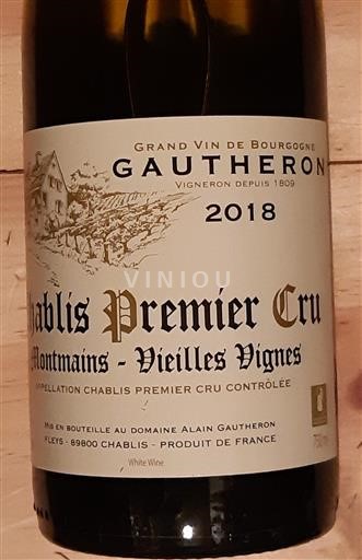 Burgundi Chablis Premier Cru Domaine GAUTHERON Alain et Cyril Montmains Vieilles Vignes 2018