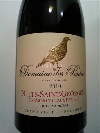 Burgundy Nuits-Saint-Georges Premier Cru Domaine S Perdrix - Bertrand Devillard Aux Perdrix 2010