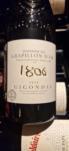 Rhônen laakso Gigondas Domaine Grapillon d'Or 1806 2020