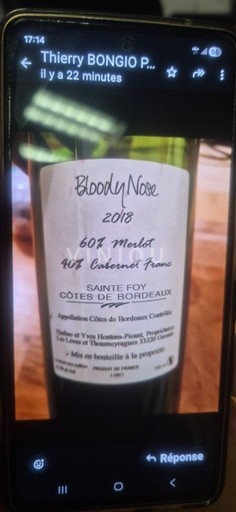 Viinit Rouge sec Bloody Nose Vignobles Hostens-Picant 2018 Ranska Bordeaux Määrittelemätön AOC