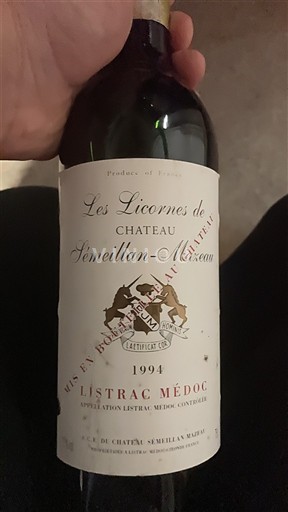 Bordeaux Listrac-Médoc Château Semeillan-Mazeau Les Licornes de 1994