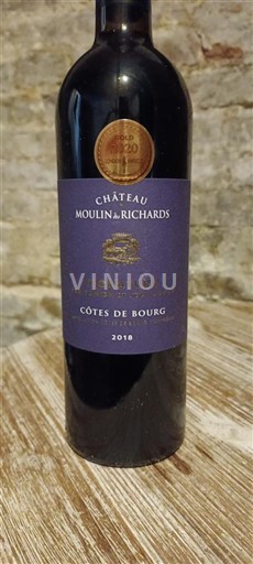 Rượu vang Rouge sec Château Moulin à Richards 2018 Pháp Bordeaux Côtes-de-bourg AOC
