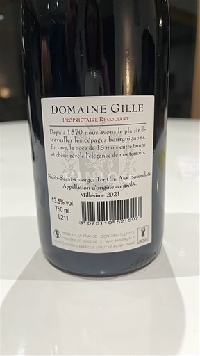 Burgundy Nuits-Saint-Georges Premier Cru Domaine Gille Aux bousselots 2021