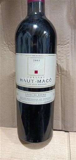Vinhos Rouge sec Cuvée Jean Bernard Château Haut-Maco 2003 França Bordéus Côtes-de-bourg AOC