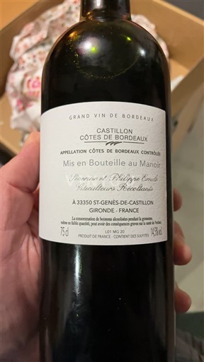 Vinos Rouge sec Manoir du Gravoux 2020 Francia Burdeos Castillon-costas-de-burdeos AOC
