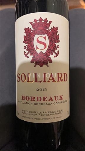 Wijnen Rouge sec Solliard 2015 Frankrijk Bordeaux AOC