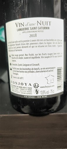 Languedoc Coteaux del Languedoc Fonjoya Vin d'une Nuit 2018
