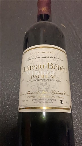 Vine Rouge sec Château Béhere 2011 Frankrig Bordeaux Pauillac AOC