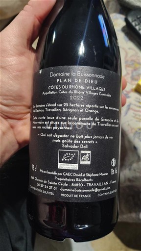 Rhônevallei Côtes-du-rhône-villages Domaine La Buissonade Plan de Dieu 2022