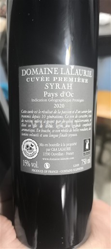 Linguadoca e Rossiglione Paese d'Oc Domaine Lalaurie Première 2020