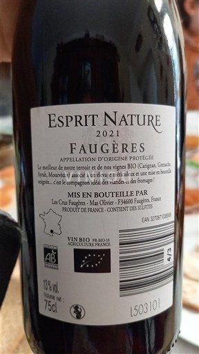 Langvedok Faugères Les Crus Faugères Esprit Nature 2021