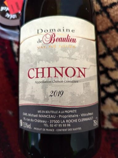 Vale do Loire Chinon Domaine Beaulieu 2019