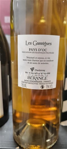 Languedoc ja Roussillon Pays d'Oc Les vignerons du bérange Les Garrigues Ei vuosikertaa
