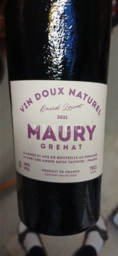 Roussillon Maury La Part des Anges Maury Grenat 2021