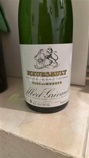 Vine Blanc sec Clos du Murger Albert Grivault 2022 Frankrig Bourgogne Meursault AOC