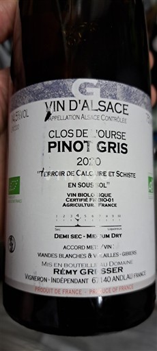 Alsace Domaine Rémy Gresser Clos de l'Ourse 2020