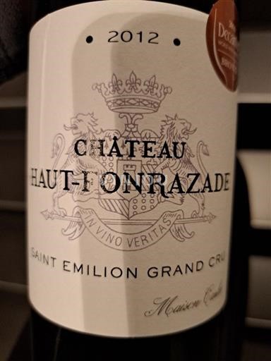 Bordeaux Saint-Émilion Château Haut-Fonrazade Grand Cru 2012