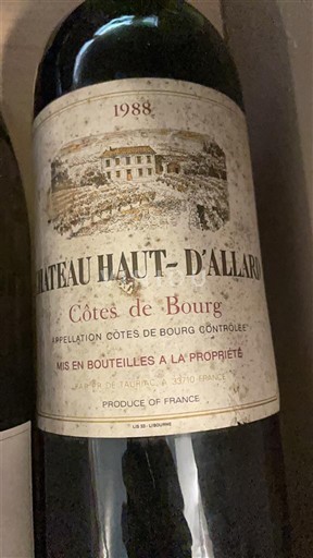Bordeaux Côtes de Bourg Château Haut-D'Allarde 1988
