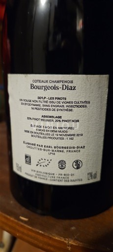 Champagne Coteaux-champenois Bourgeois-Diaz Les Pinots Không niên vụ