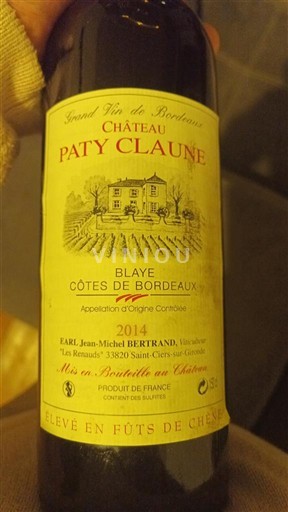 Bordeaux Blaye-Côtes-de-Bordeaux Château Paty Claune 2014