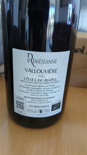 Rhônedalen Côtes du Rhône La Réméjeanne Vallouvière 2023
