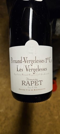 Vinos Rouge sec Les Vergelesses Domaine Rapet 2021 Francia Borgoña Pernand-Vergelesses AOC Premier Cru