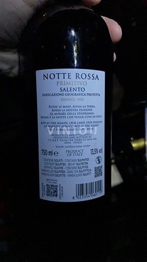 Puglia Salento Notte Rossa Primitivo 2022