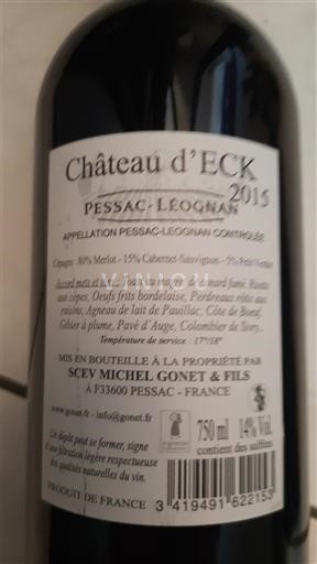 Burdeos Pessac-Léognan Château Eck 2015