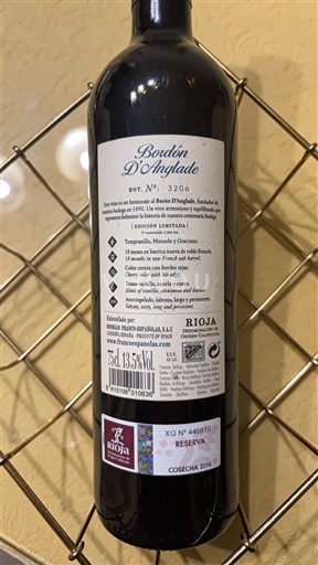 La Rioja Rioja Bordón D'Anglade Reserva 2016