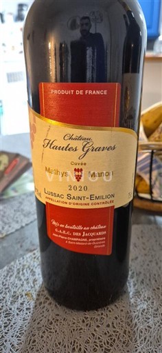 Vine Rouge sec Mahlys & Manon Château Hautes Graves 2020 Frankrig Bordeaux Lussac-saint-émilion AOC