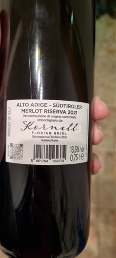 Trentino-Sydtyrol Höga Adige Kornell Merlot Riserva 2021