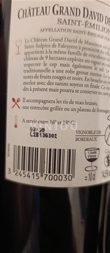 Bordeaux Saint-Émilion Château Grand David de Mauvinon Non Millésimé