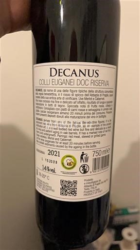 Veneto Colli Euganei Decanus Colli Euganei DOC Riserva 2021