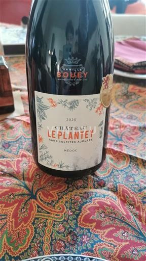 Bordeaux Médoc Château Le Plantey Sans Sulfites Ajoutés 2020