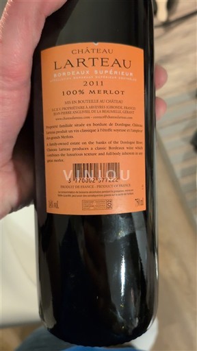 Bordeaux Bordeaux supérieur Château Larteau 100% Merlot 2011