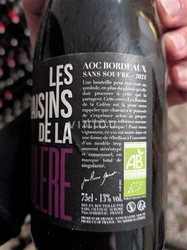 Bordeaux Domaine Jean-Pierre Gaillard Les Raisins de la Colère 2021