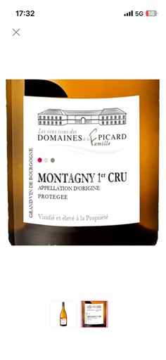 Borgogna Montagny Premier Cru Domaine Domaines Famille Picard 2020