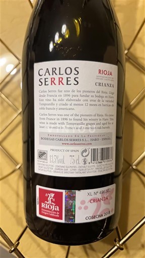 La Rioja Rioja Carlos Serres Crianza 2018