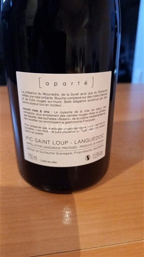 Langvedok Pic-saint-loup Domaine Gravegeal Aparté 2022