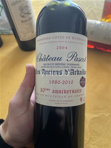 Burdeos Primeras Colinas de Burdeos Château Pascot Les Anciens d'Ardallon 30ème anniversaire 2004