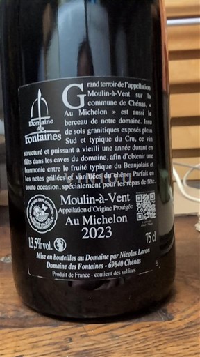 Beaujolais Moulin-à-vent Domaine S Fontaines Au Michelon 2023