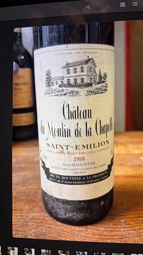 Bordeaux Saint-Émilion Château Moulin de la Chapelle 1998