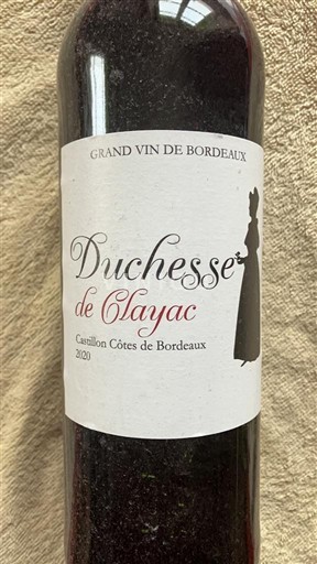 Bordeaux Castillon Côtes de Bordeaux Duchesse de Clayac 2020