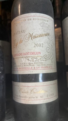 Bordeaux Montagne-saint-émilion Château Lys de Maisonneuve Exception 2002