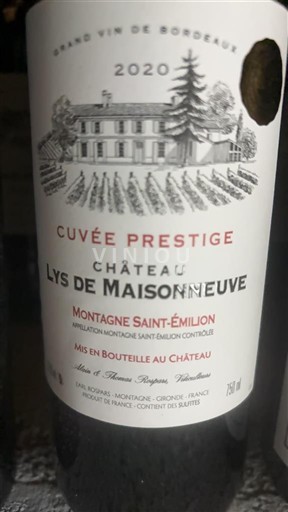 Bordeaux Montagne-saint-émilion Château Lys de Maisonneuve Prestige 2020