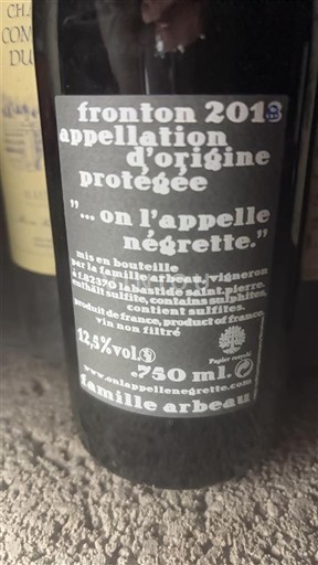 Tây Nam Fronton Famille Arbeau On l'appelle Négrette 2018