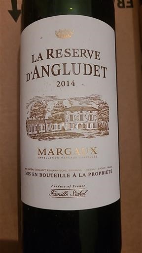 Bordeaux Margaux La Réserve d'Angludet 2014